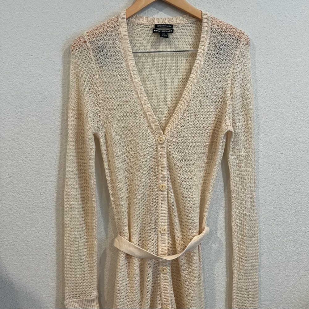 Club Monaco 100% merino wool open knit long sleeve cardigan sweater medium
